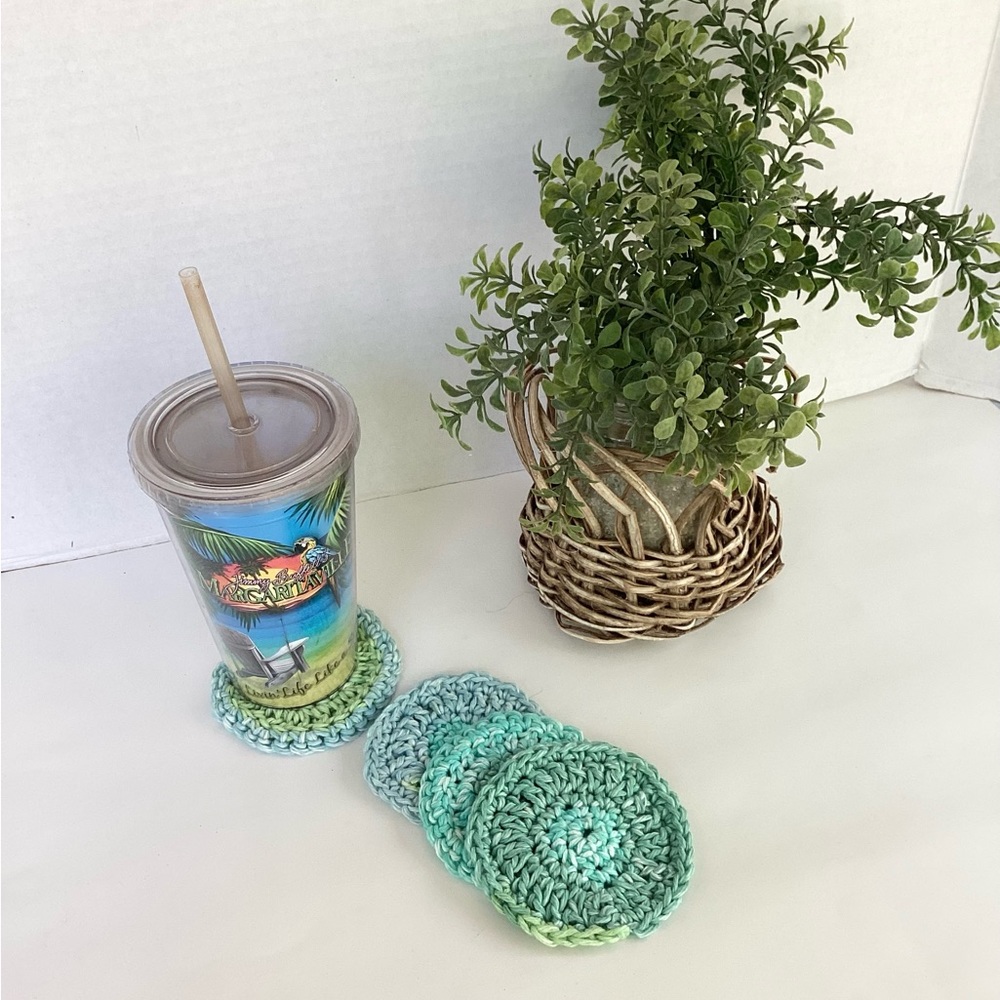 Coaster Set Hand CraftedTeal Blue Bar Cart Essentials